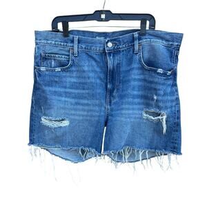 Old Navy Women's Distressed Blue Jean Shorts High Rise Slouchy Straight size 16